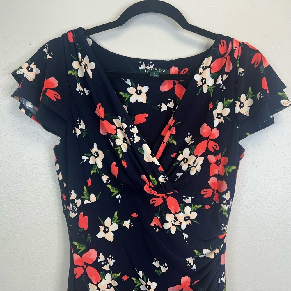 Lauren Ralph Lauren Floral Midi Dress Size 6 Wedding Guest Party Event V-neck - Picture 3 of 11